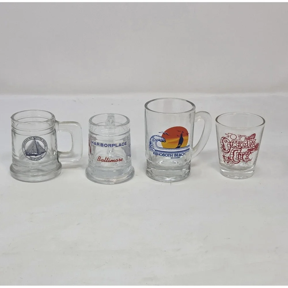 Vintage Souvenir Shot Glass Mug Lot Chesapeake Baltimore Rehoboth Ocean City 4pc